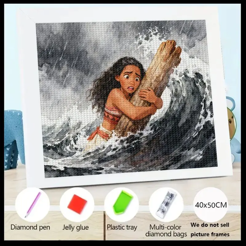 

1 шт., 5D полная дрель, набор для алмазной живописи «сделай сам», «Моана», набор для рукоделия «Принцесса Диснея», «Океан», «Драматическая Моана», удерживающая бревно в S