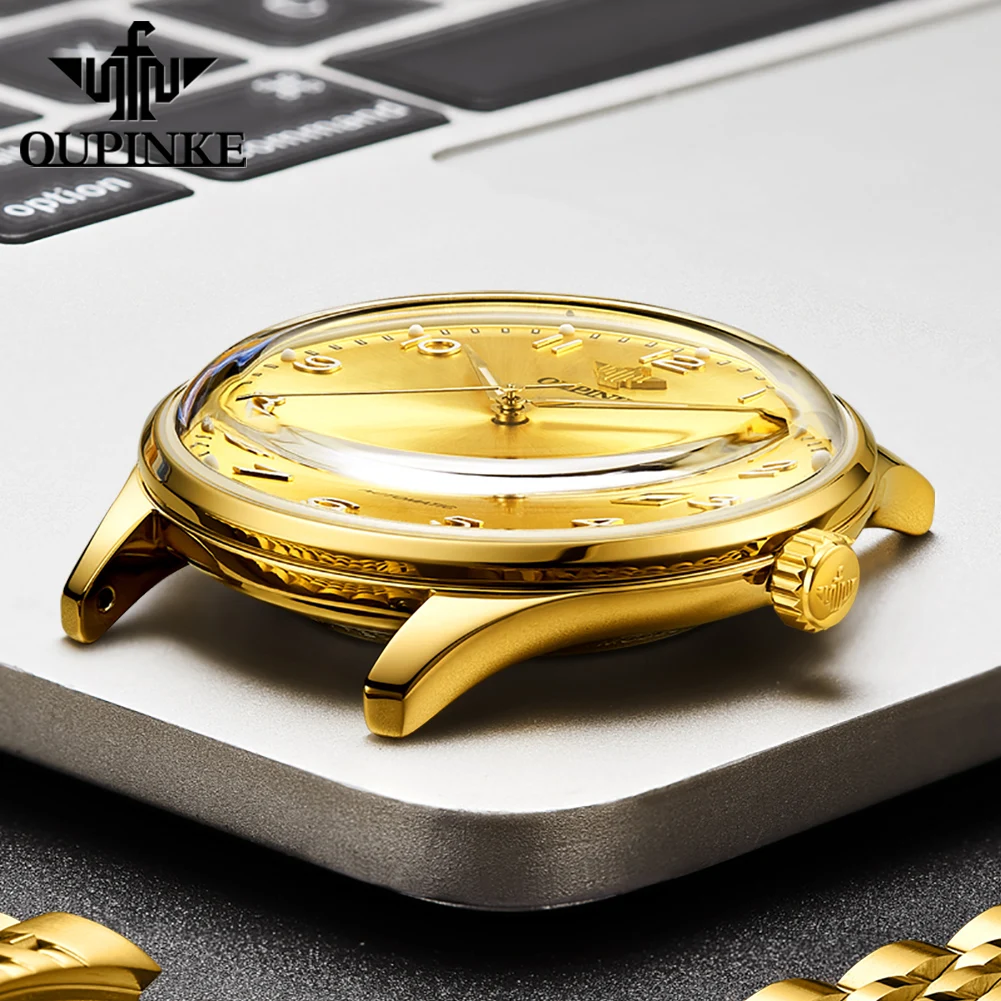 OUPINKE 3319 Men Mechanical Imported Movement Watch Big Dial Luminous Display 50m Waterproof Calendar Window Watch For Men