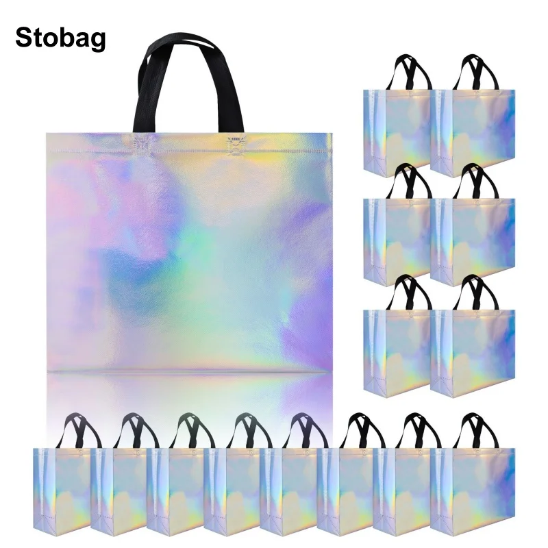 

StoBag 25pcs Wholesale Laser Non-woven Tote Bags Shopping Portable Waterproof Storage Reusable Pouch Custom Logo(Extra Fee)