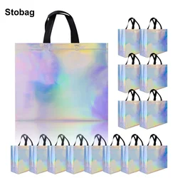 StoBag 25pcs Wholesale Laser Non-woven Tote Bags Shopping Portable Waterproof Storage Reusable Pouch Custom Logo(Extra Fee)