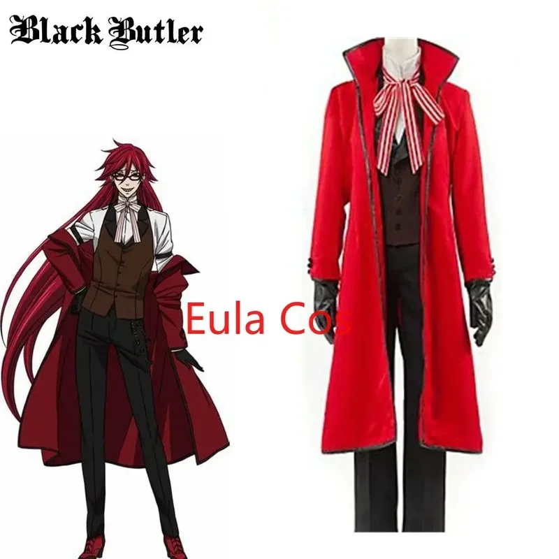 Anime Black Butler Cosplay Kostuums Death Shinigami Grell Sutcliff Red Uniform Outfit Glazen Carnaval Halloween Voor Vrouwen Man