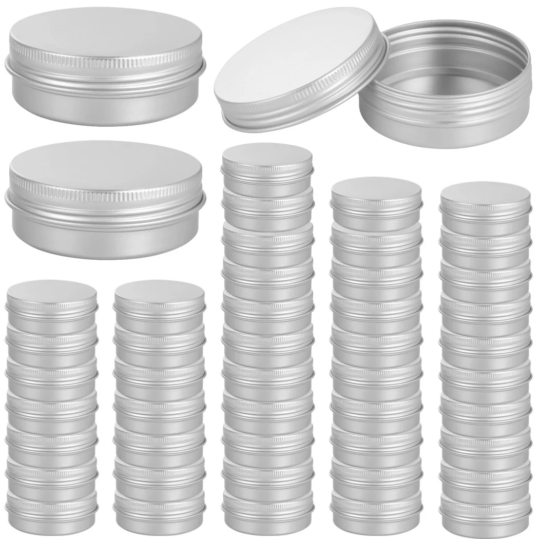 48Pcs Tin Jars With Lids 2oz Round Aluminum Tea Packaging Boxes Aluminum Refillable Cosmetic Containers For Ointments Salves