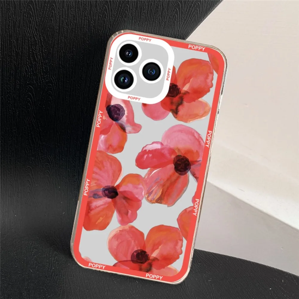 Poppies Art Flowers Phone Case For iPhone 11 12 Mini 13 14 15 Pro Max Transparent Shell image 4