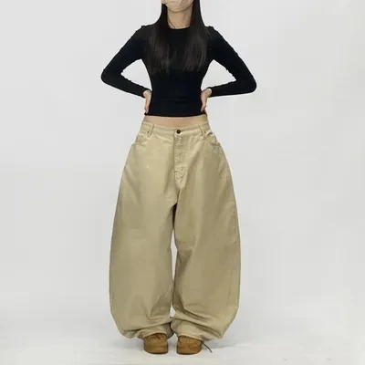 

Loose Wide Leg Workwear Pants Retro k Pattern Lazy Sle Versatile Casual Korean New Arrival Spring Autumn Faion Ladies ...