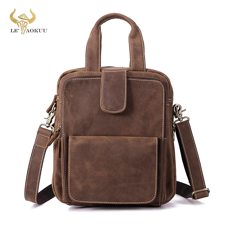 

Real Crazy Horse Leather Design Shoulder Messenger bag Cowhide Cross-body Bag 10" Tablet Tote Mochila Satchel For Men Male 6081