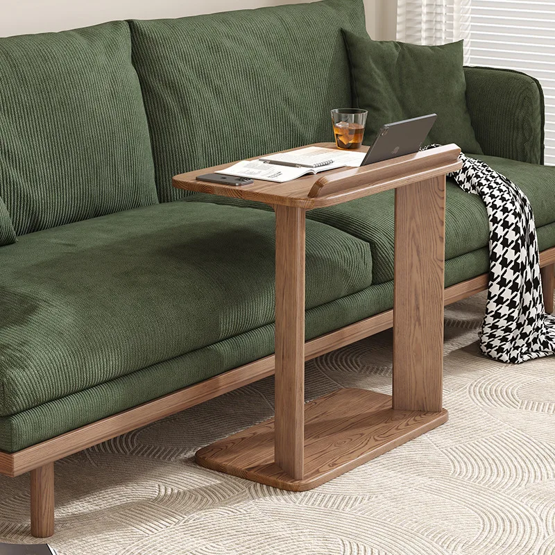 

All solid wood edge sofa corner small apartment living room study table simple ash wood bedside balcony small