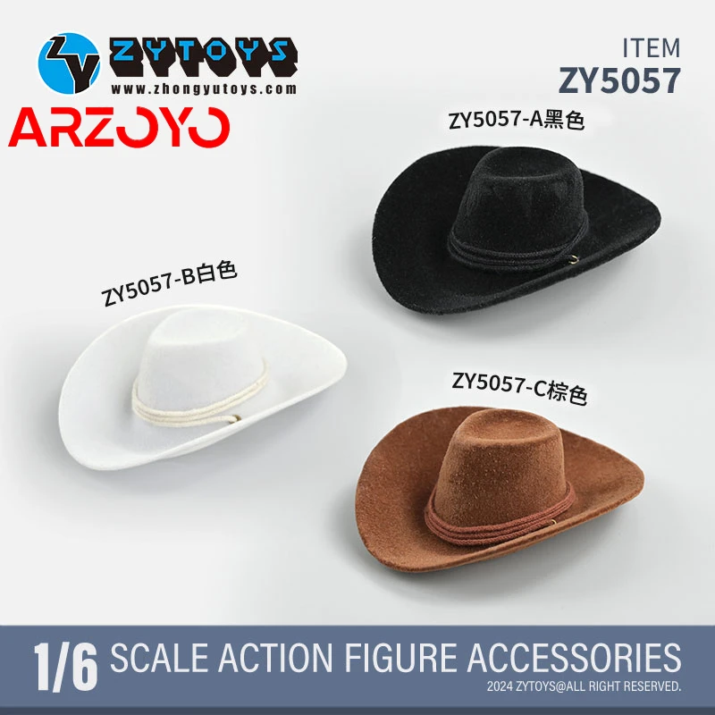 ZYTOYS ZY5057 1/6 Scale Male Cowboy Hat Casual Solid Color Hat Model Clothes Accessories Fit 12'' Soldier Action Figure Body