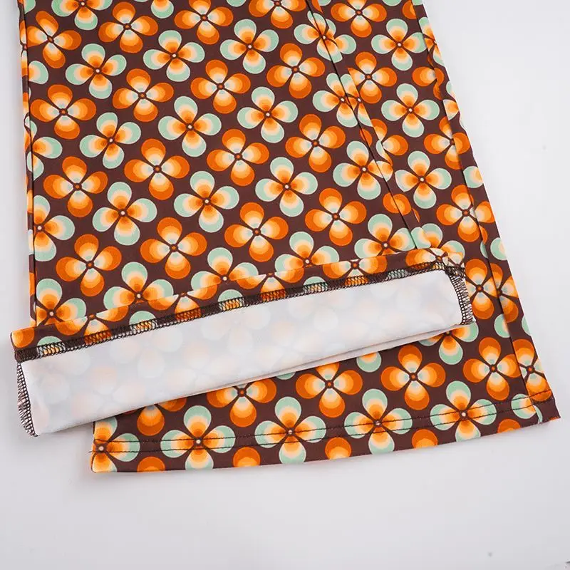 American Resort Style Floral Print Bootcut Trousers for Women, Low-waist Slim Casual Pants, Flared Floor Mopping Pants