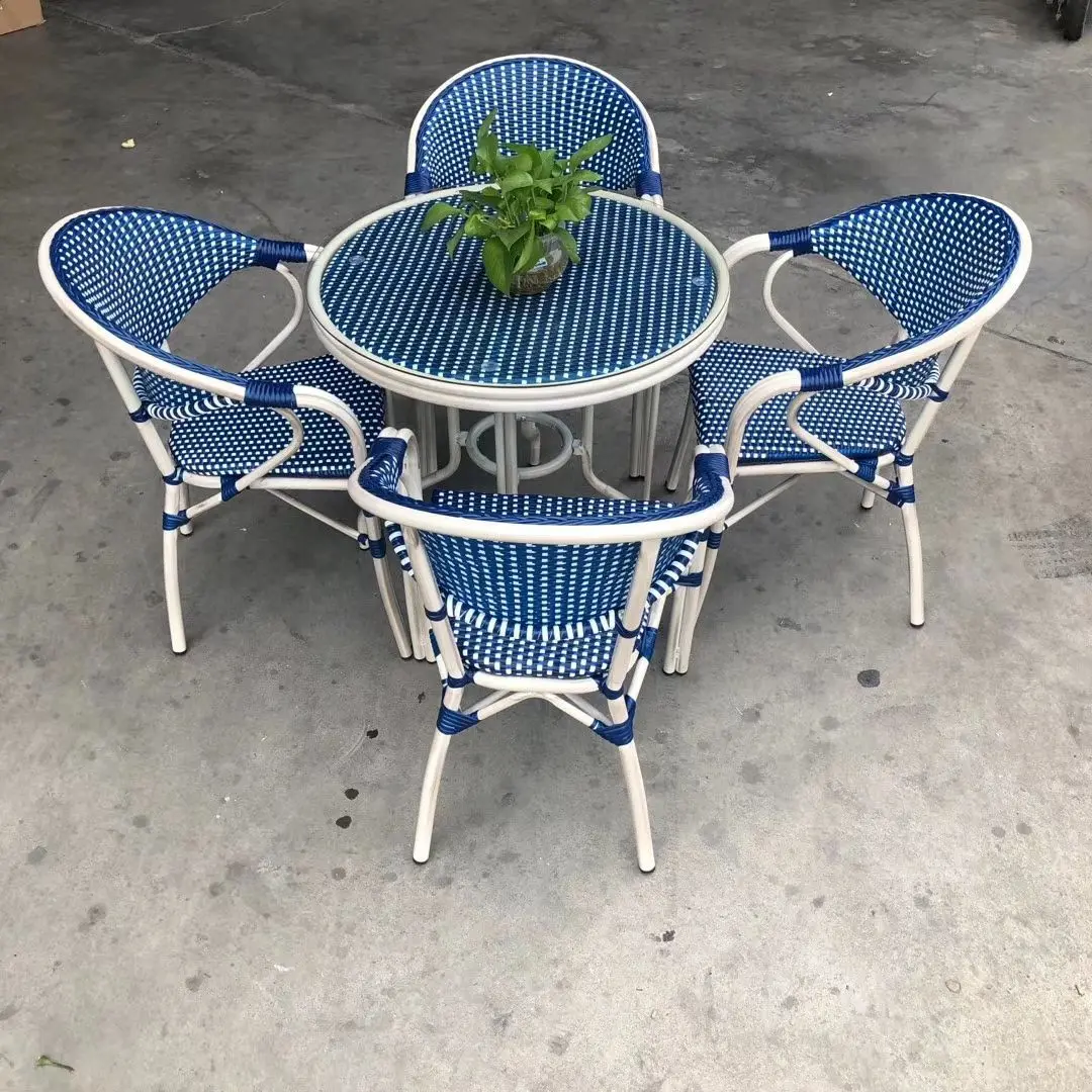 Cadeira de jantar moderna europeia de vime, cadeira de vime com apoio de braço, cadeira de jantar comercial para bar ao ar livre