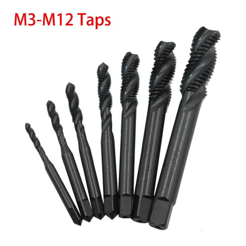 

7pcs M3-M12 Taps Male Tread Nitriding Blackening Hss Male Set Mechanical Workshop Tools Straight Groove Screw Or Spiral Groove