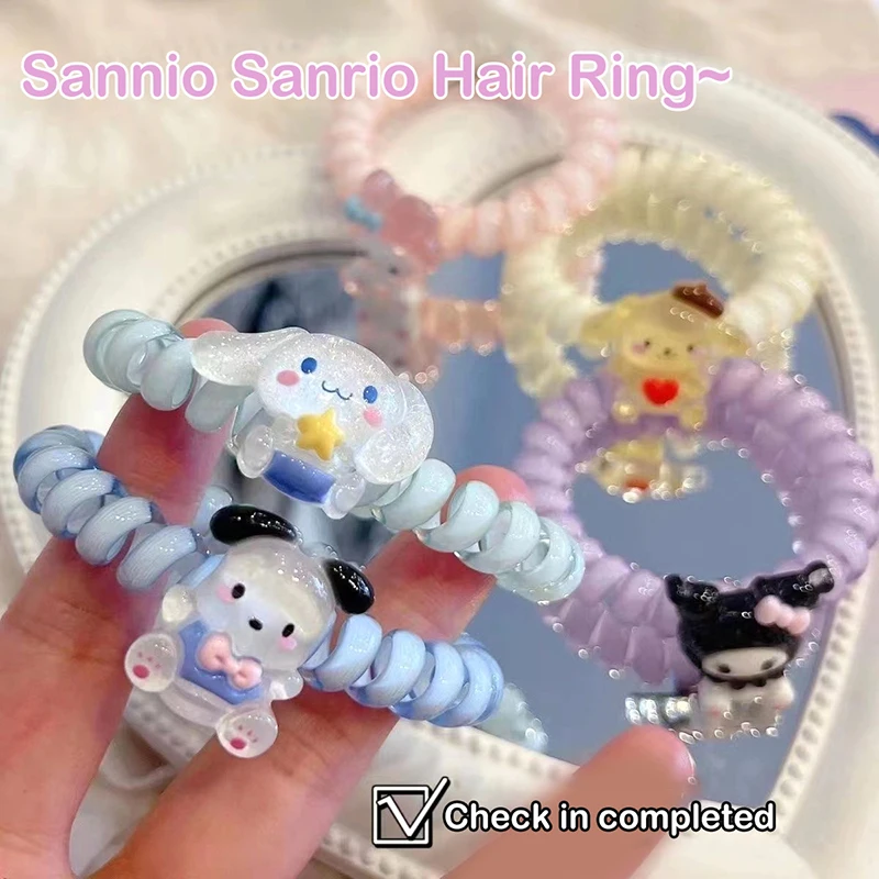 Sanrio Phone Line Hairband Cartoon Kuromi Melody High Stretch Sweet Hair Accessory Bracelet Female Head Rope Girl Gift