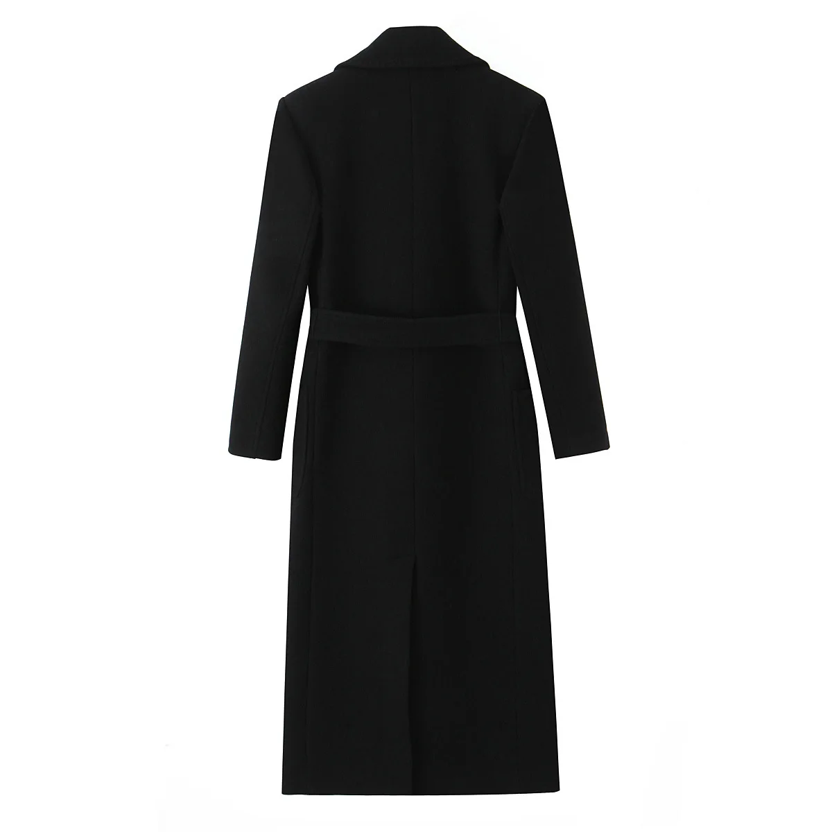 Women's Fashion Street Style Coat Women Black Long Wool Coat With Belt Elegant Wrap Style Overcoat For Formal Occasions M5KO