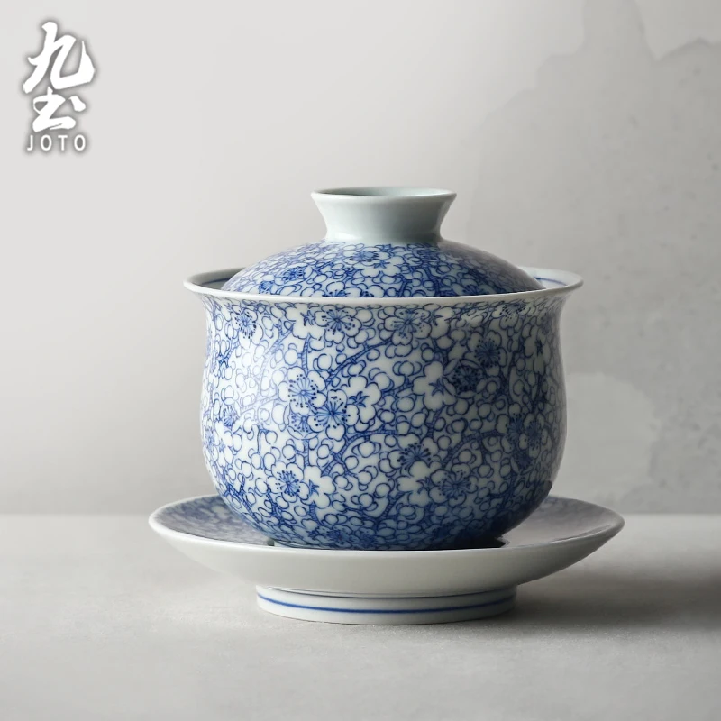 

JOTO Легко чистящаяся ручная роспись сине-белой керамики Идеально подходит для любителей чая Gaiwan GWR0037