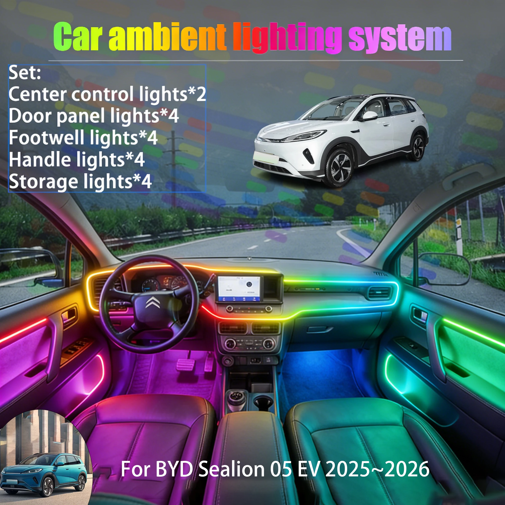 

For BYD Sealion 05 EV 2025~2026 2/18 in 1 Car ambient lighting Led trunk interior led lights USB RGB Ensemble Streamer