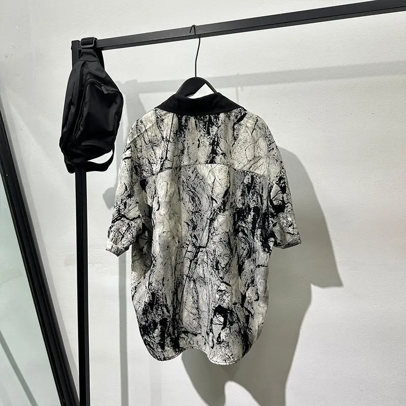 TIFICY High Street Pan Button Tie Dye Loose Short Sleeved Shirt Men in Summer Retro Style No Ironing Cool Feeling Shirts