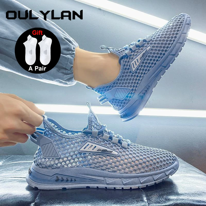 

Oulylan однотонная спортивная обувь на мягкой подошве, мужская модная износостойкая повседневная обувь для бега, дышащие противоскользящие кроссовки с сеткой