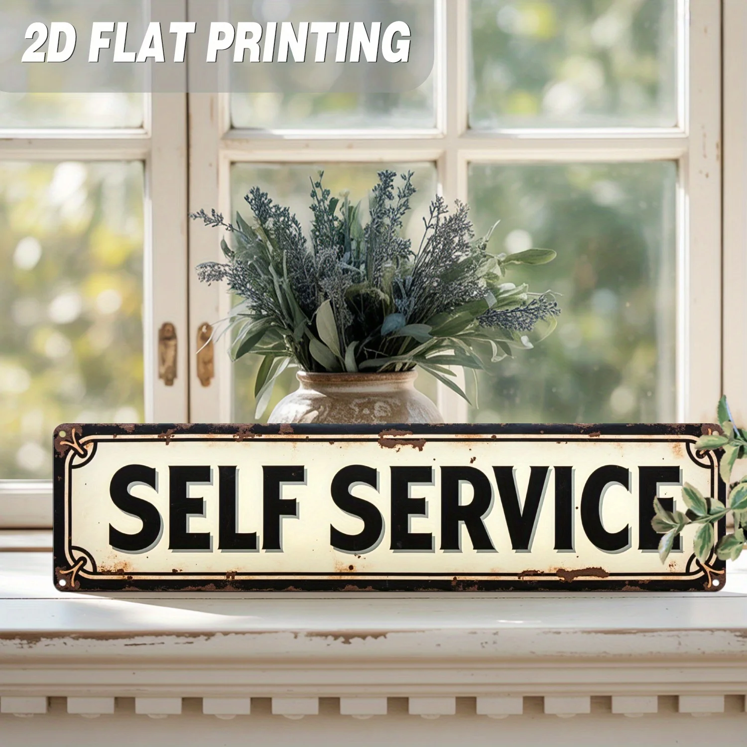 2D Flat - Vintage-Style Metal Sign for Self-Service, Featuring a Retro Design, Suitable for Hanging on Walls in Your Home, Kitch