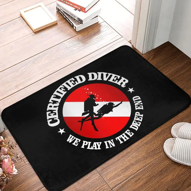 Custom Certified Diver Scuba Diving Front Door Mat Anti-Slip Indoor Quick Dry Doormat Floor Bathroom Entrance Rug Carpet