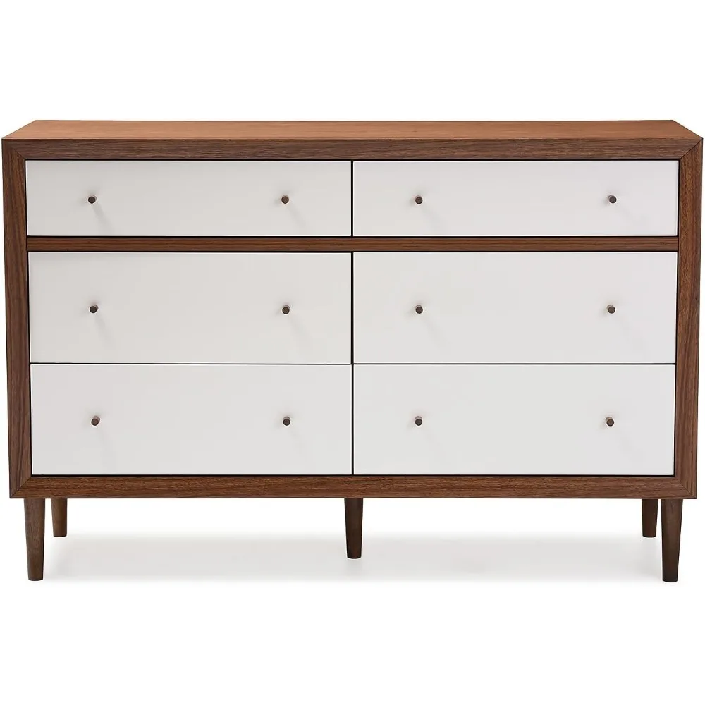 Harlow 35.69-inch High 6-Drawer Dresser, Walnut Brown and White (121-6781-HiT)