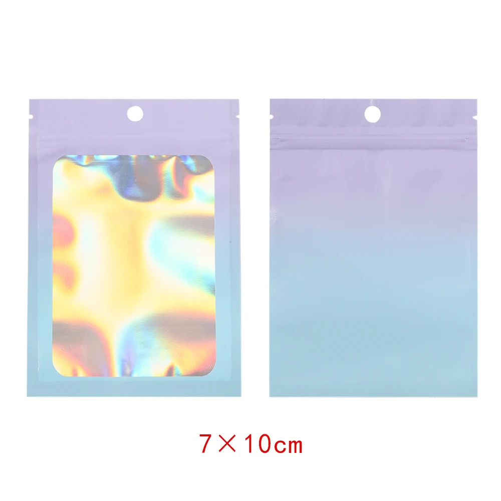 10-50pcs Smell Proof Mylar Bags Visible Holographic Gradient Bags Resealable Ziplock Bags Foil Pouch for DIY Jewelry Packaging