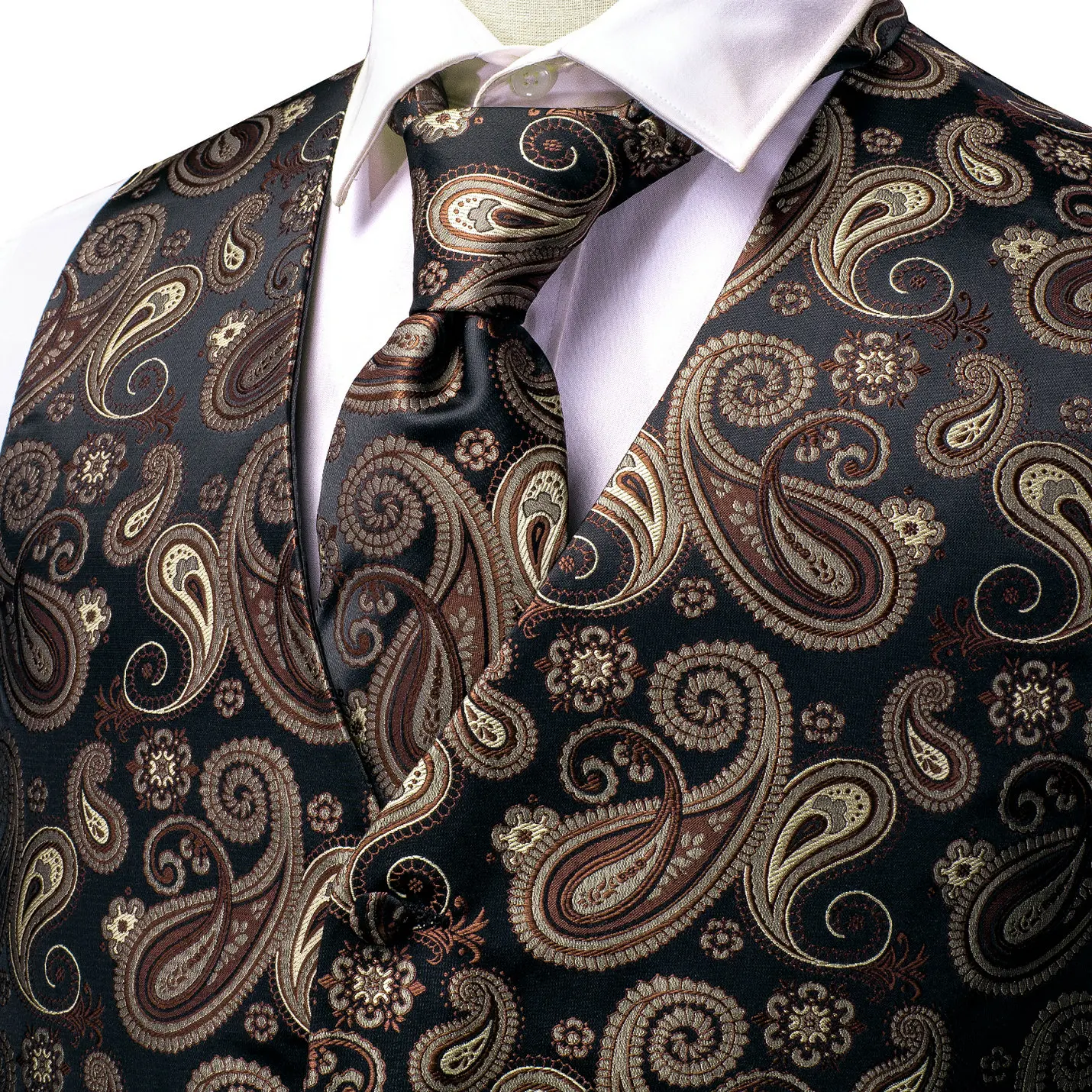 Fashion Mens Paisley Waistcoat Necktie Hanky Cufflinks Vest Set  for Business Party  Wedding Hi-Tie