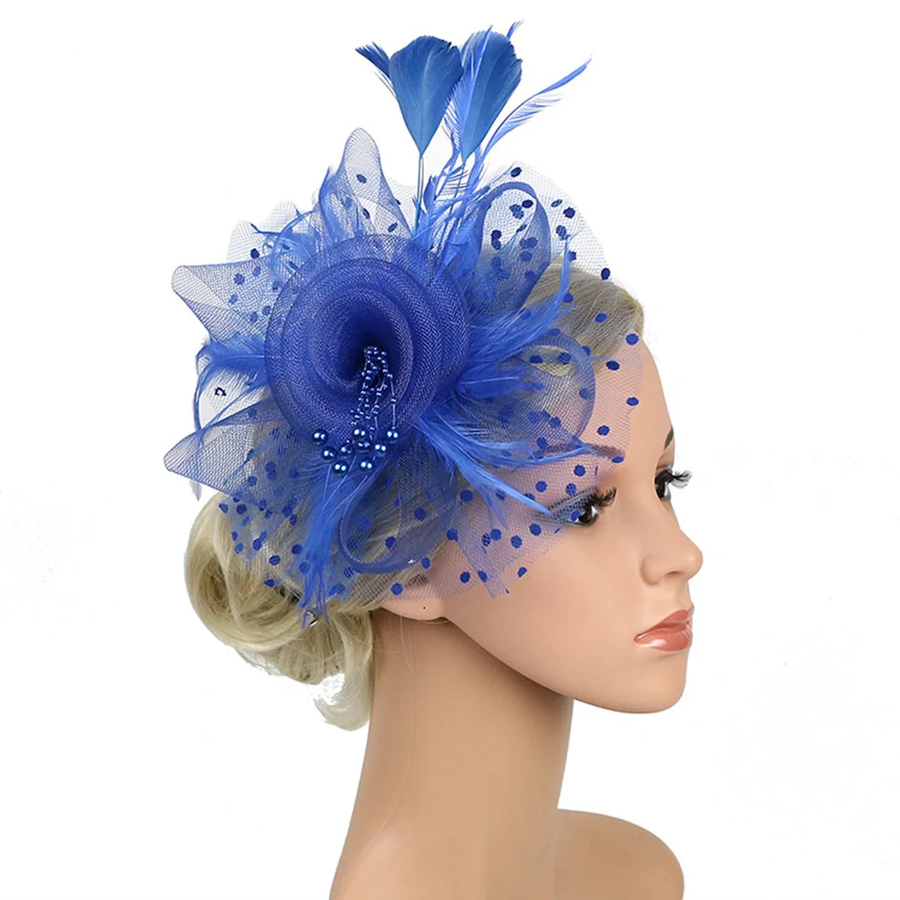 

Fascinators Hat for Women Dark Blue Mesh Hair Clip Tea Party Wedding Cocktail Headband Vintage Elegant