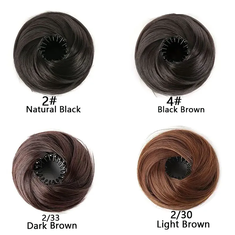 1PC Synthetic Hair Bun With Circle Elastic Clips Straight Donut Updo Hair Wig Bird's Nest Shaped Retractable Bun for Women