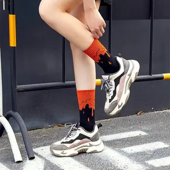 黑色粉末綠色扣環破碎橙色火焰籃球運動情侶男士中傳球襪 6 最佳銷售 橘色襪子 - №4