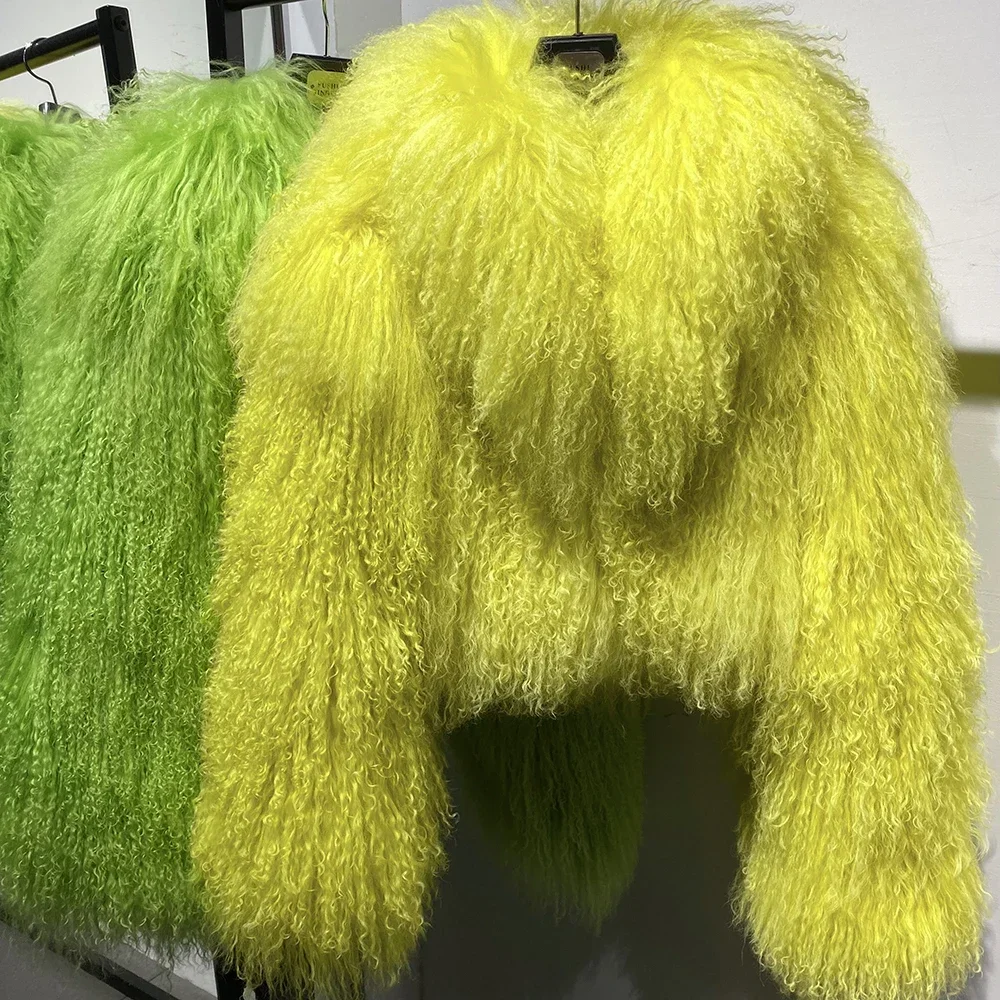 New Brand Women's Real Mongolia Sheep Fur Jacket With Collar Winter Coat Female fur coat