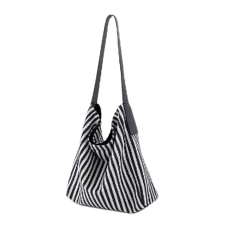 

Striped Printed Canvas Handbags New Casual Tote Large Capacity Shoulder Bag Simple Fashion Messenger Bags for Schoolgirl