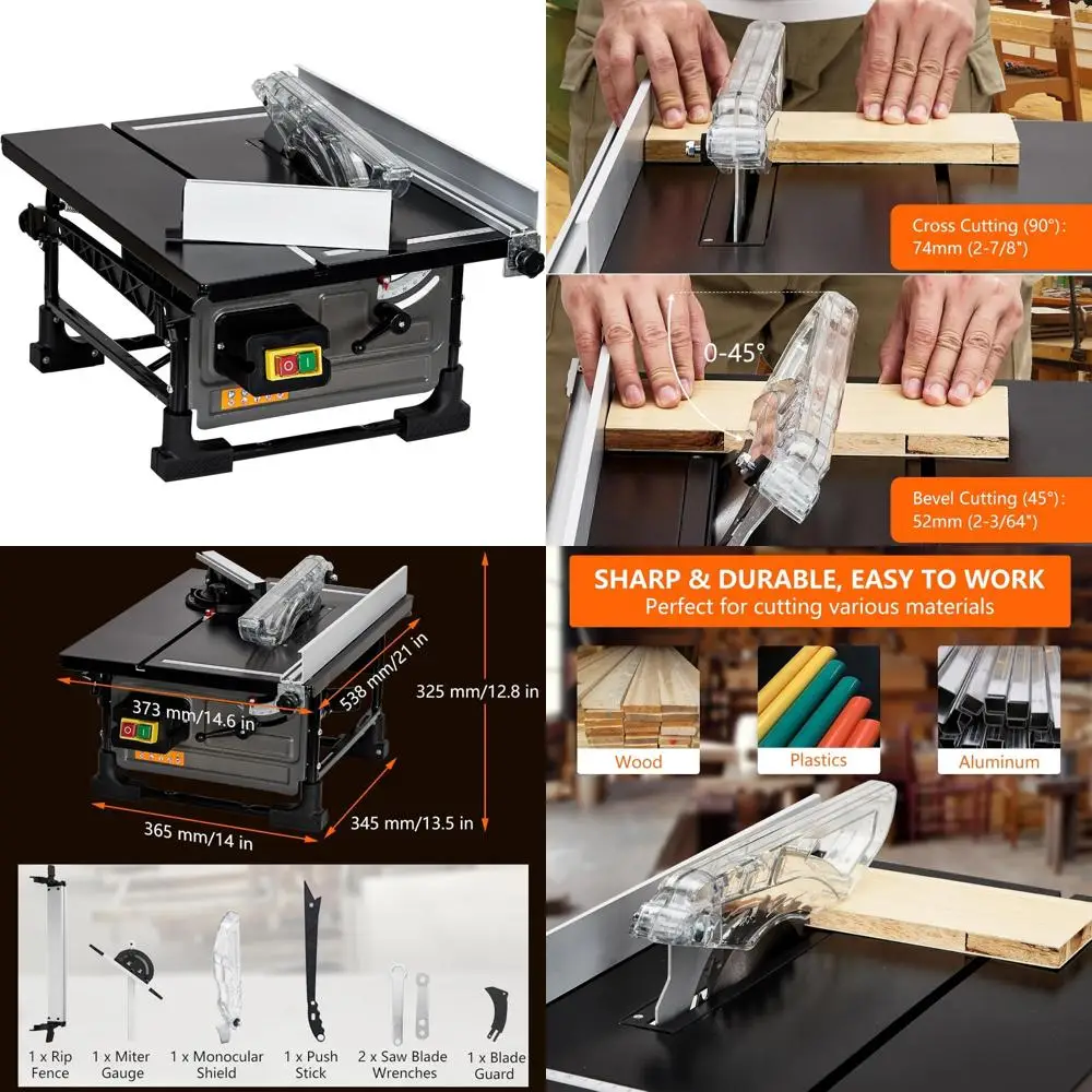 8-Inch 6.7-Amp Copper Motor Portable Table Saw Kit, 3576 RPM Cutting Speed, 24T Blade for Jobsite Efficiency