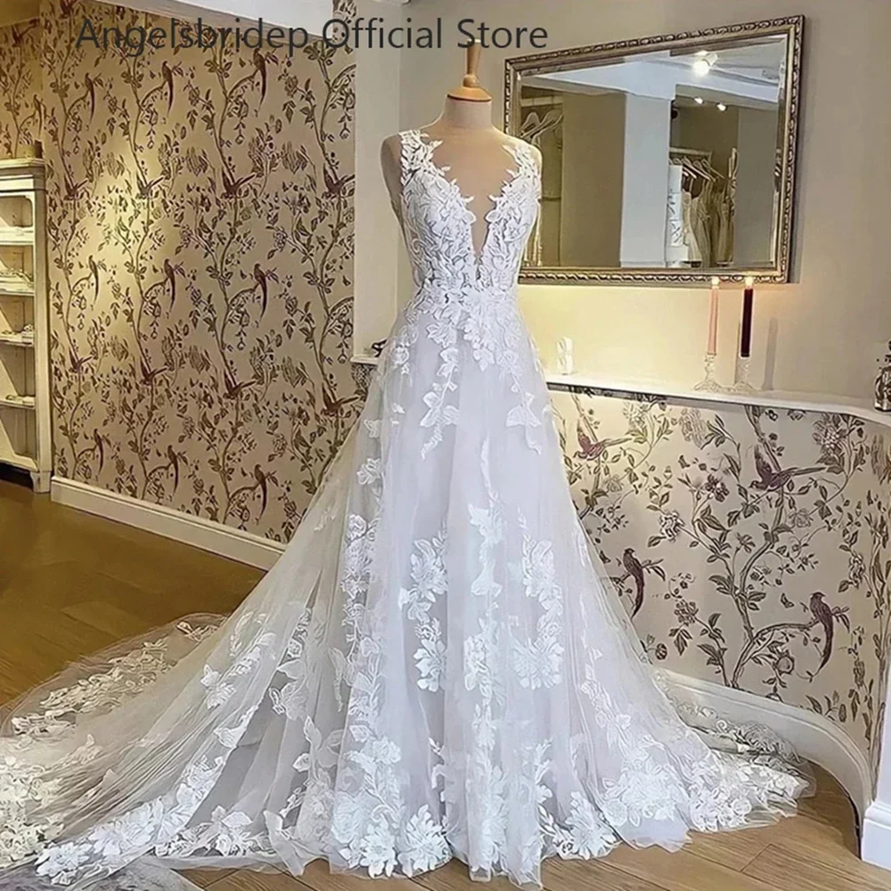 

Tulle High Neck Vestidos De Noiva Lace Appliques Ball Gown Wedding Dresses Robe De Mariage Court Train Bridal Gowns