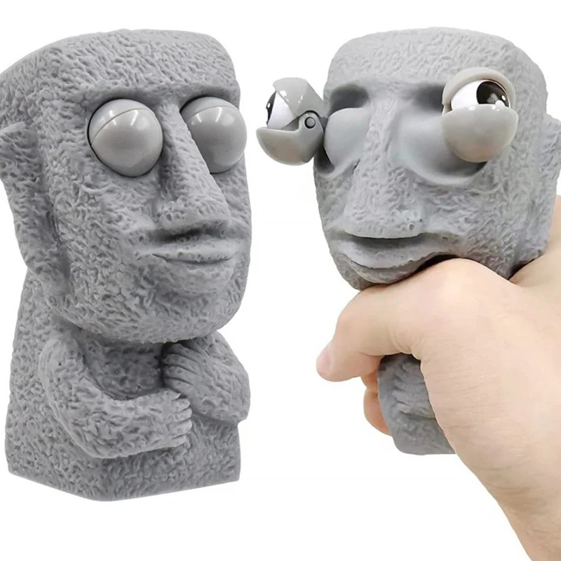 Funny Stone Man Squeeze Toys Easter Squeezing Stress Relief Toy Moai statue Pop-out Eyes Stress Toy Vent Fidget Toys Kids Gift
