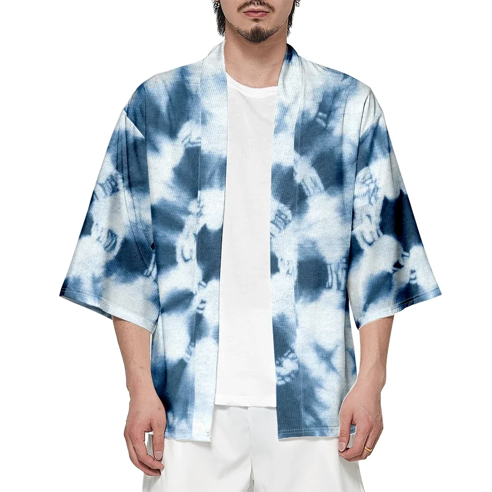 

2024 Japanese Kimono Men's and Women's Harajuku Traditional Kimono Fashion Tie Dye Print Beach Shirt Summer Bathrobes