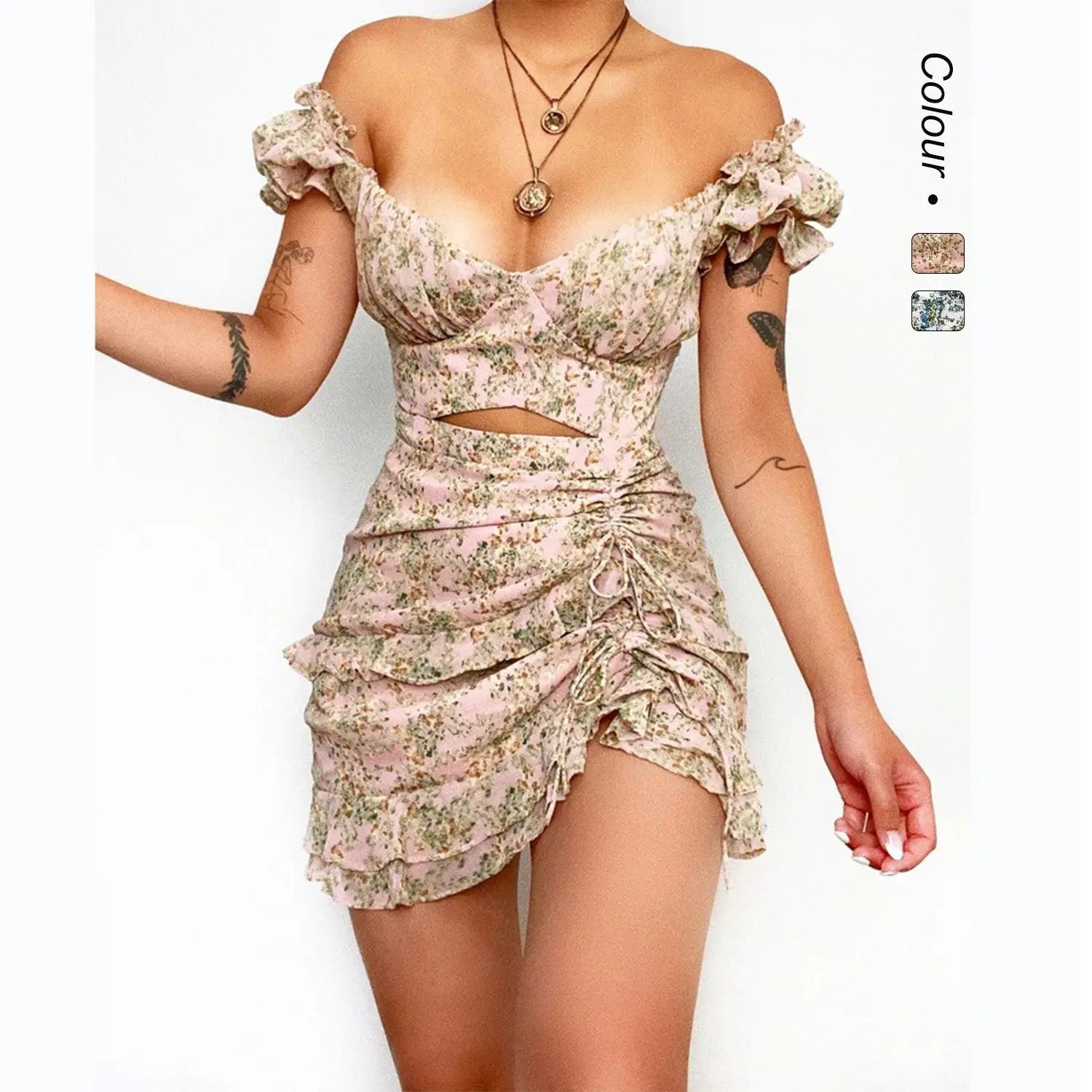 2025 printemps/été nouvelle robe en mousseline de soie en dentelle à imprimé numérique Floral col en v 22132