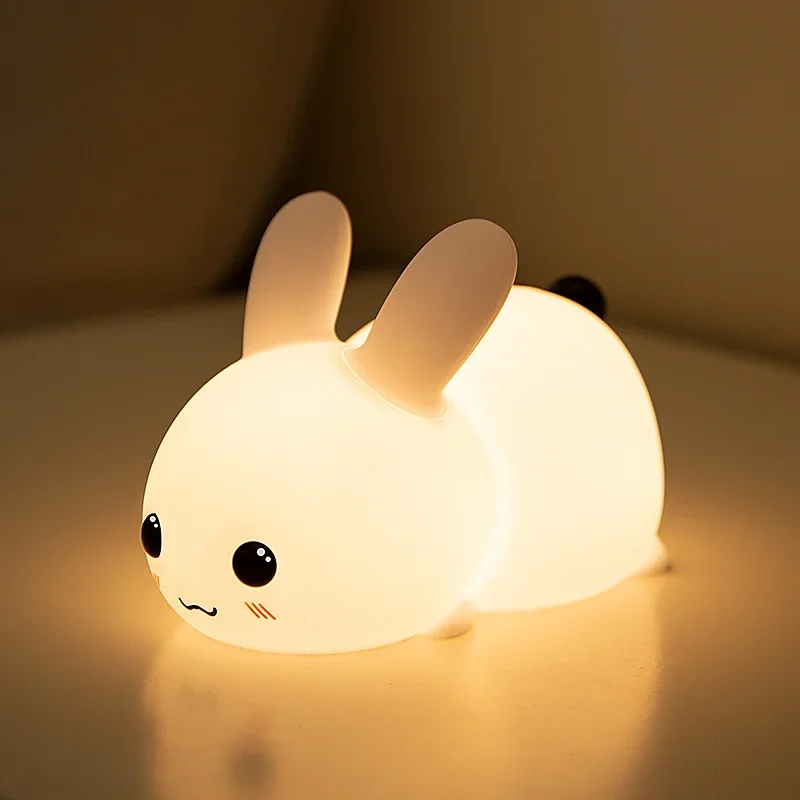 Night Light Cute Rabbit Colorful Light Voice Controlled Clapping Lamp Night Feeding Baby Bedroom Children\'s Home Decoration