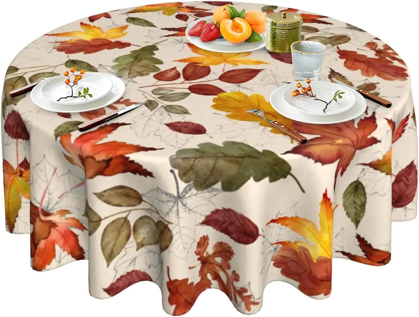 Fall Tablecloth Harvest Thanksgiving Maple Leaf Tablecloth Fall Round Tablecloth 60 Inch Washable Reused Picnic Table