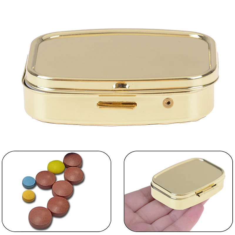 2 Grid Moistureproof Folding Medicine Holder Pill Storage Box Metal Rectangle Waterproof Sterile Package Box Tablet Dispenser