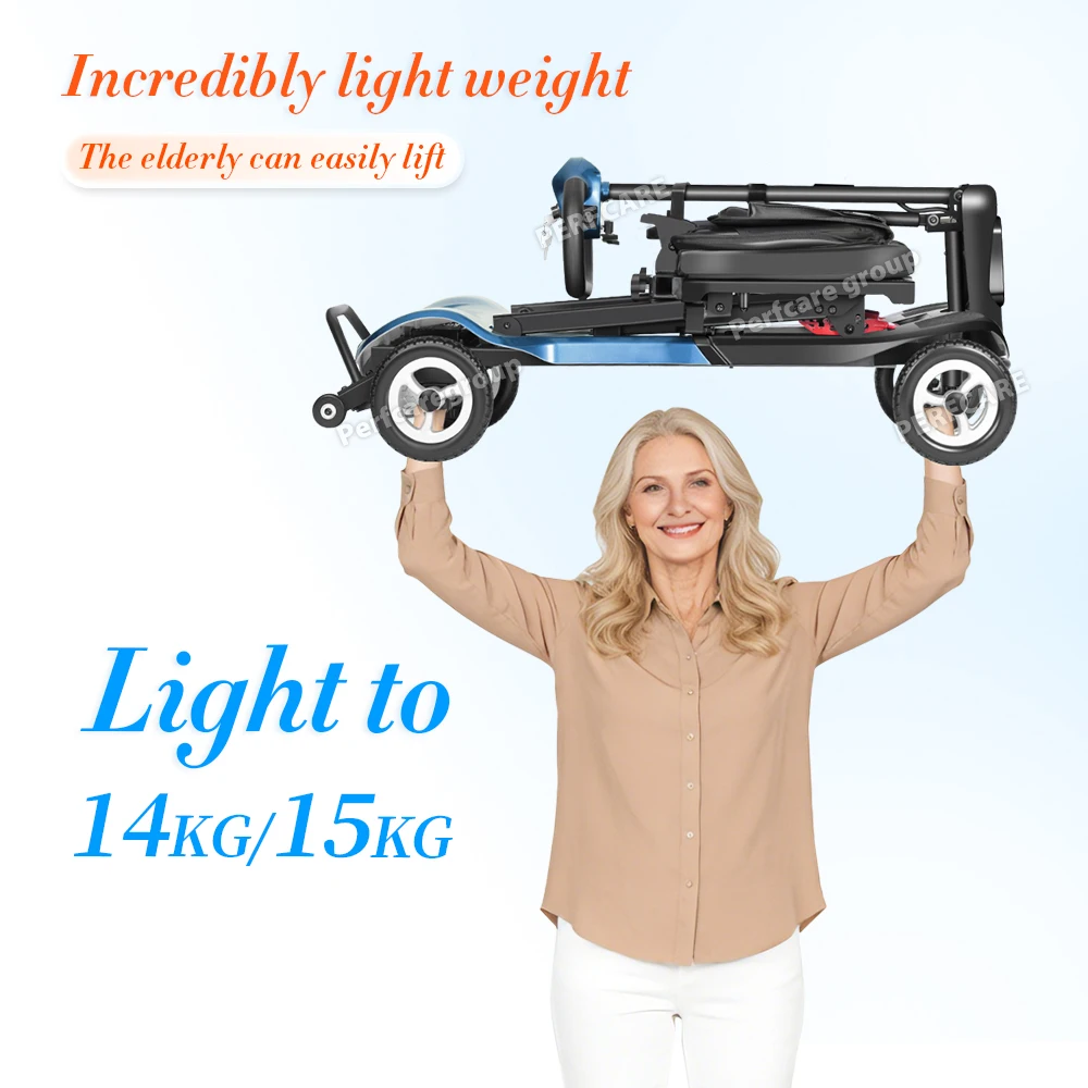 Foldable Compact Space Saving Travel Mobility Scooter 14kg Magnesium Frame Dual Battery 45km Distance Fits In Car Trunk Airline