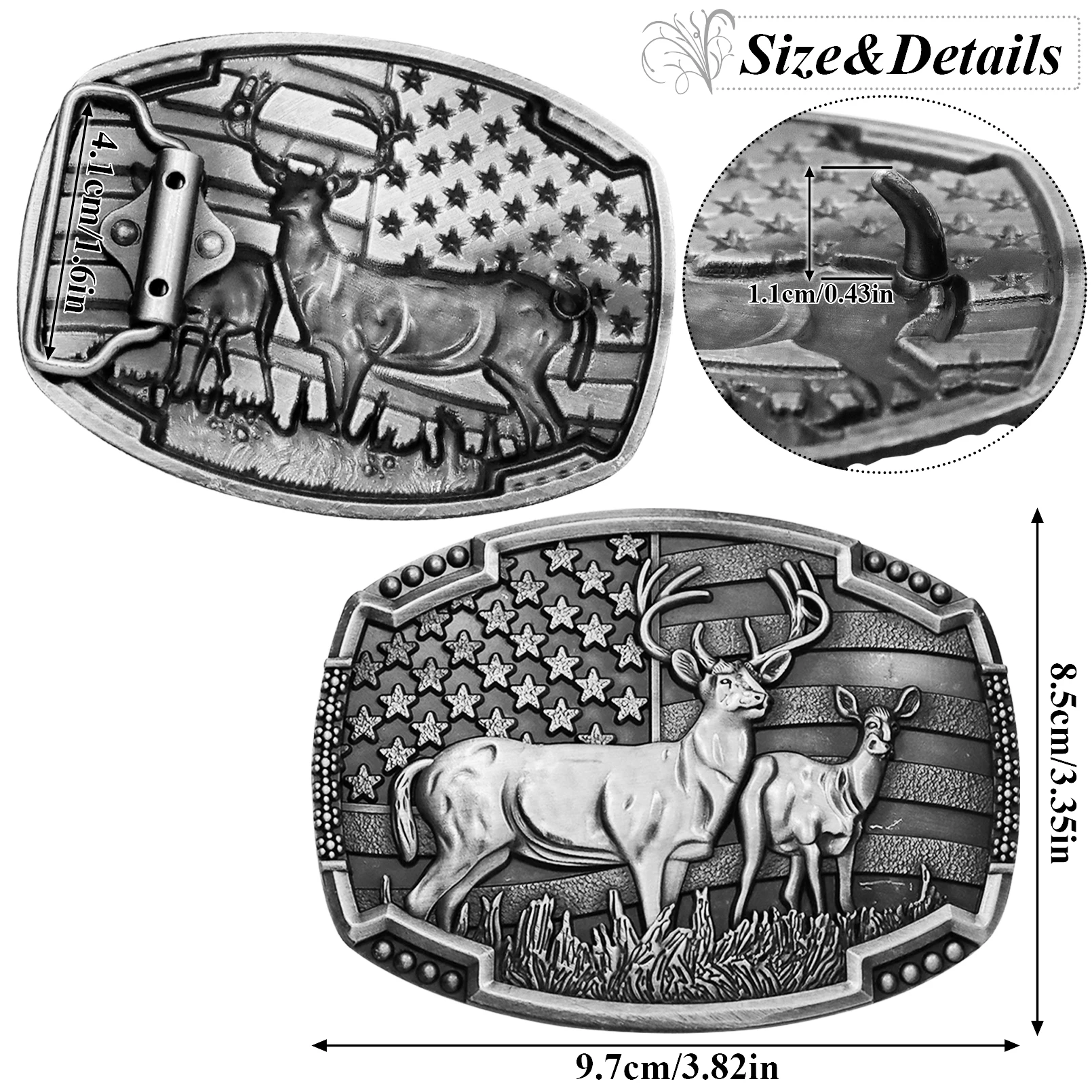 Vintage American Flag เข็มขัดหัวเข็มขัดสําหรับผู้ชายผู้หญิง Western คาวบอย Cowgirl Big Rodeo กวางแกะสลักเข็มขัดหัวเข็มขัดอุปกรณ์เสริมแปลกใหม่
