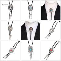 Mens American Bolo Tie Vintage Cowboy Artificial Leather Rope Wolf Head Necktie J78E