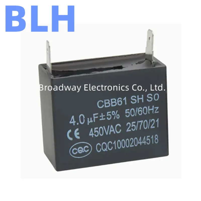 CBB61 fan air conditioner plug-in starting capacitor 1UF 1.2UF 1.5UF 2U 2UF 2.5UF 3U 3UF 3.5U 3.5UF 4U 4UF 450V two plug-in pins