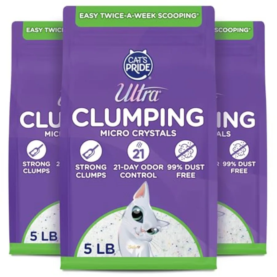 

Clumping Micro Crystals Premium Cat Litter - Dust Free Soft on Paws Fragrance Free 15 Lbs Total 3pk of 5 Lbs