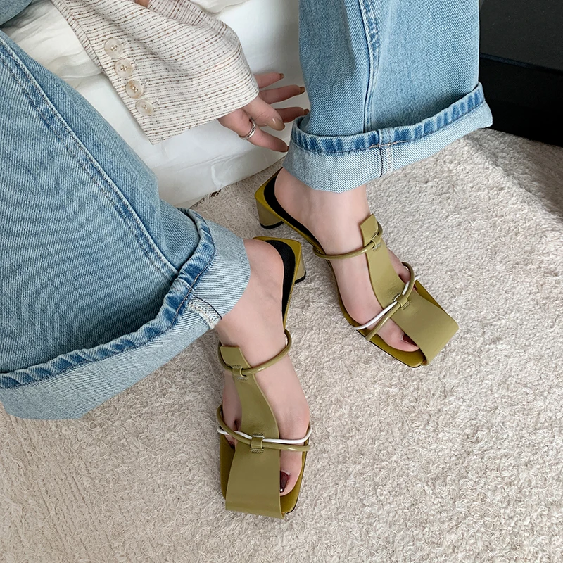 2024 New Summer Slippers Women Mules High Heels Sandals Shoes for Women Casual Shoes Zapatos De Mujer Gladiator Ladies Shoes