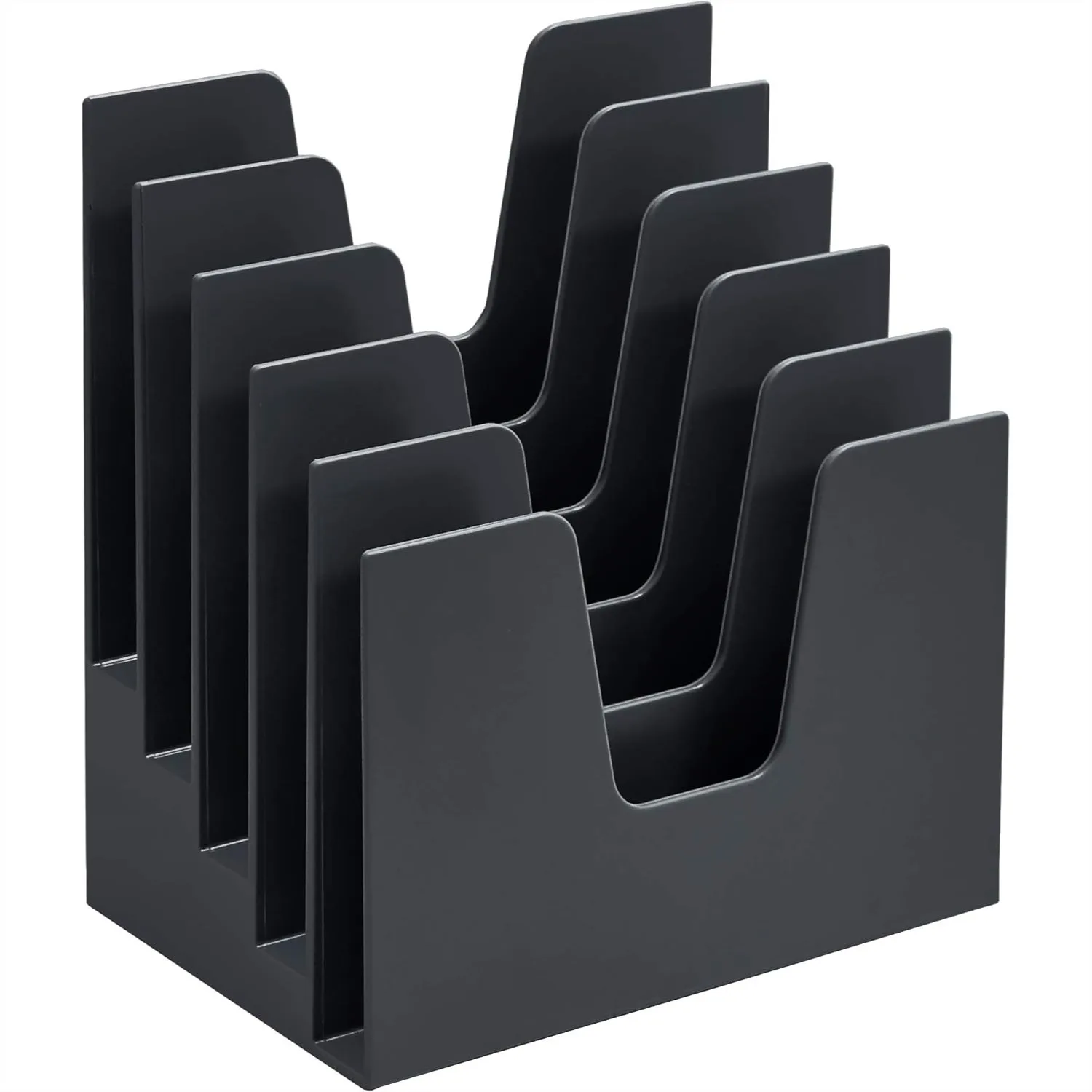 

5 Section Incline File Sorter Organizer for Desk, Mail Folder Letter Rack, Office Organization Desktop Storage (Plastic, Black)