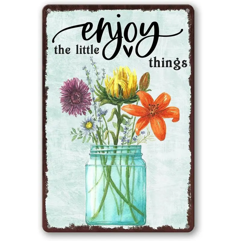 Enjoy The Little Things Garden Metal Sign Vintage Tin Sign Outdoor Wall Art Patio Garden Decor Farm Market Decoration