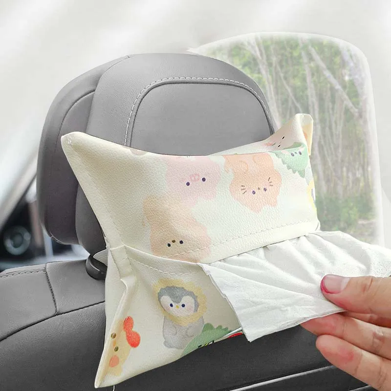 Portable Car Leather Tissue Box Elastic Band Fixing Car Seat Back Tissue Box Car Tissue Box Car Interior Supplies