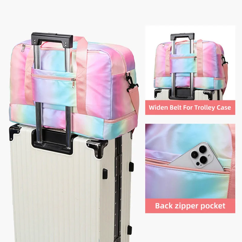 Rainbow Gym Bag Fitness Sports Handbags Women Travel Shoulder Dry Wet Color Deffle Tote Weekend Swimming With Shoes Storage Bags