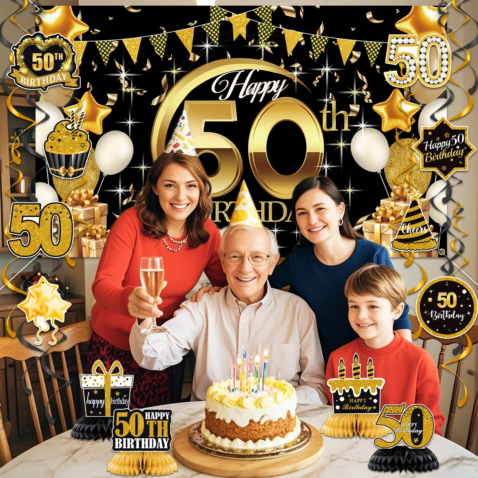 لافتة عيد ميلاد سعيد 50، زينة الحفلات، لمستلزمات زينة الذكرى الخمسين لحفلة عيد الميلاد الخمسين #4