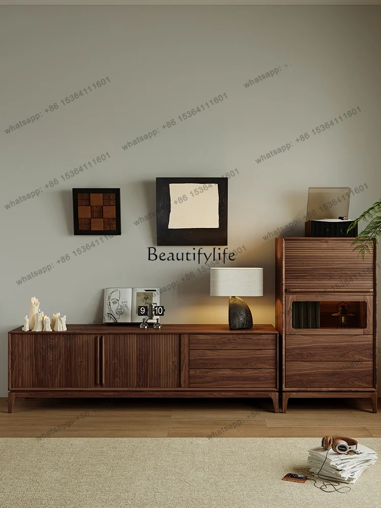 XX  Black Walnut Antique TV Cabinet Solid Wood Living Room Simple Retro Locker